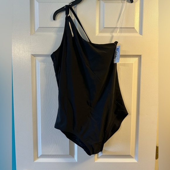 Other - LANDS’ END Black One-Shoulder Swimsuit size Large 14 - 16 NWT